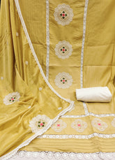 Yellow Premium Silk Embroidery work Unstitched suit